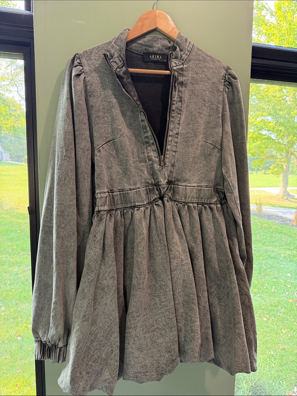 AKIRA Washed Gray Peplum Zip Front Jacket